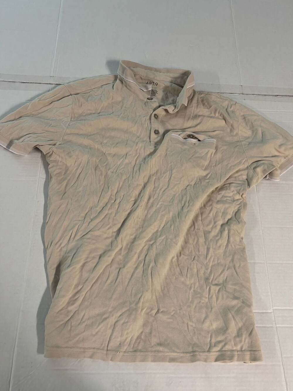 Apt. 9 Mens Beige Short Sleeve Polo Shirt with Chest Pocket Mens Large